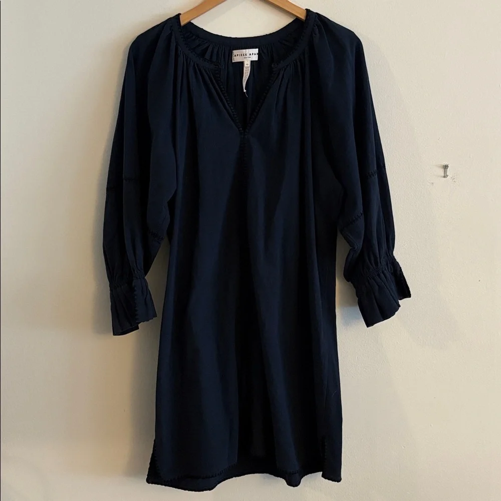 Apiece Apart Maria Mini Dress Puff Gathered Sleeves Women’s Size XS Navy Blue